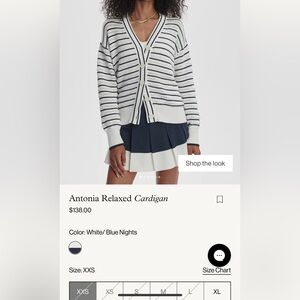 Varley Striped V‑Neck Cardigan in White and Navy